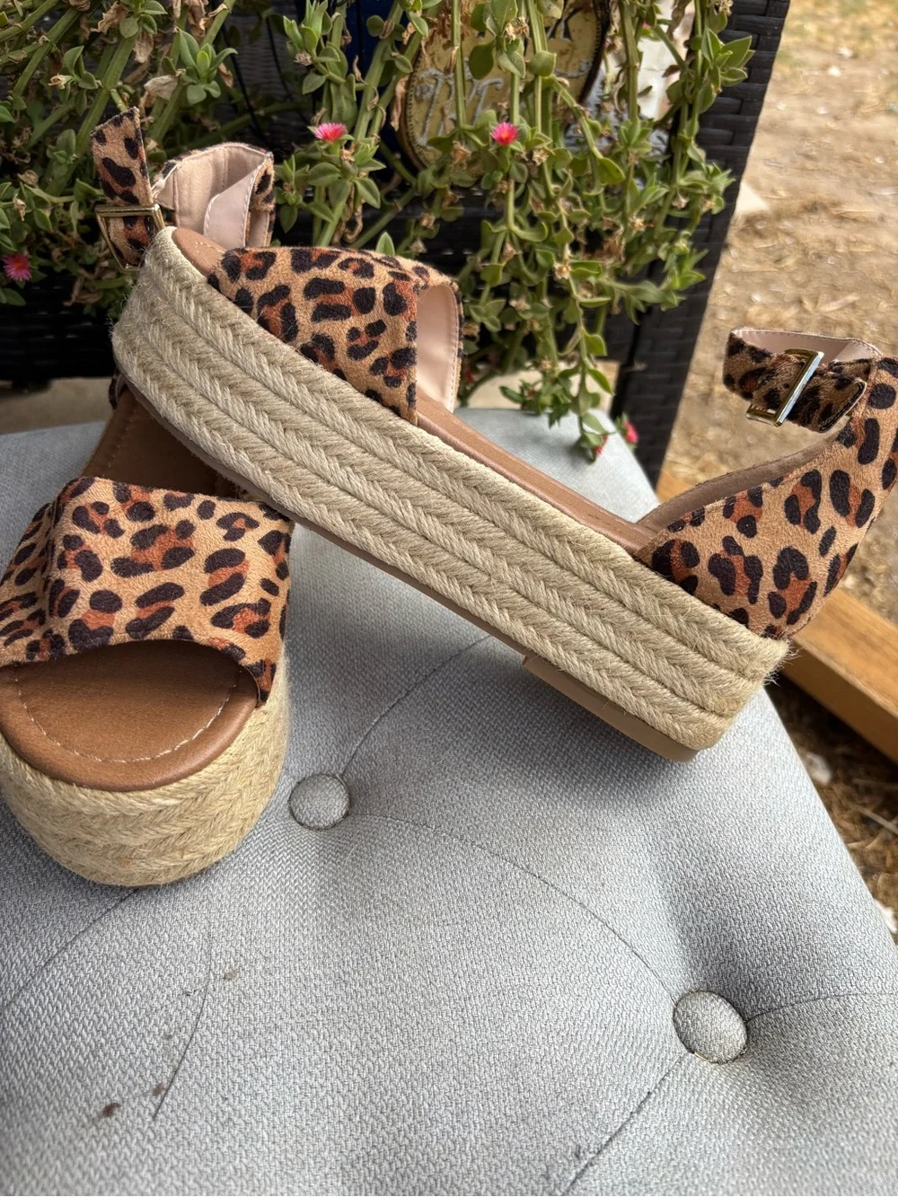 Leopard Print Espadrille Platform Sandals - Women